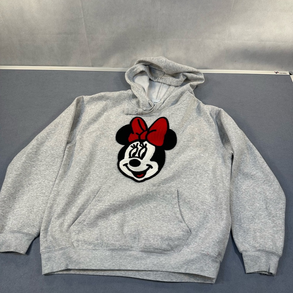 Disney Gray crochet Appliqué Minnie Mouse Hoodie Size Large